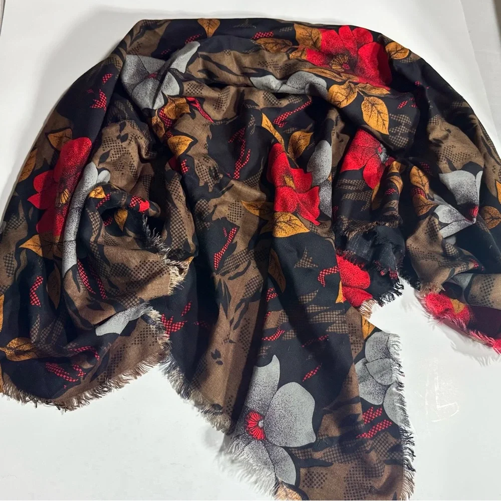 Vintage Boho Square Scarf Vibrant Rayon Challis Mystical Floral Print 70s 80s - Picture 2 of 7